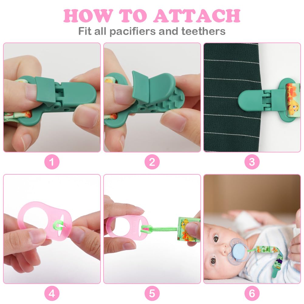 Aolso 5 Stück Baby-Schnullerkette, Schnullerclip für Baby, Schnullerhalter-Set mit Kunststoffverschluss, Baby-Beißspielzeug, passend für alle Schnuller, Schnuller und Beißspielzeug