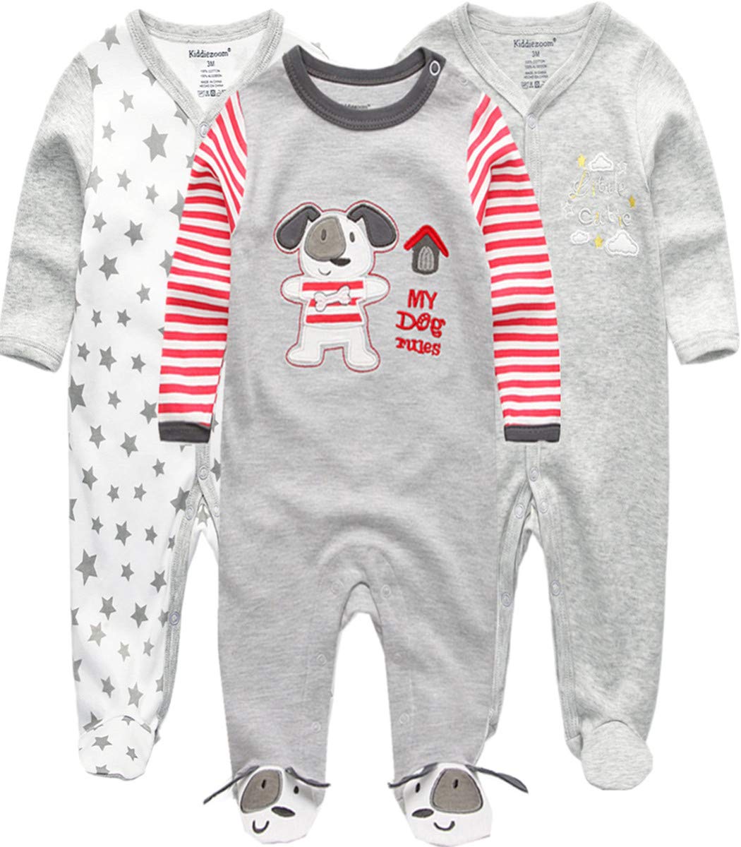 Kiddiezoom Baby-Jungen Mädchen Schlafstrampler, 3er Pack