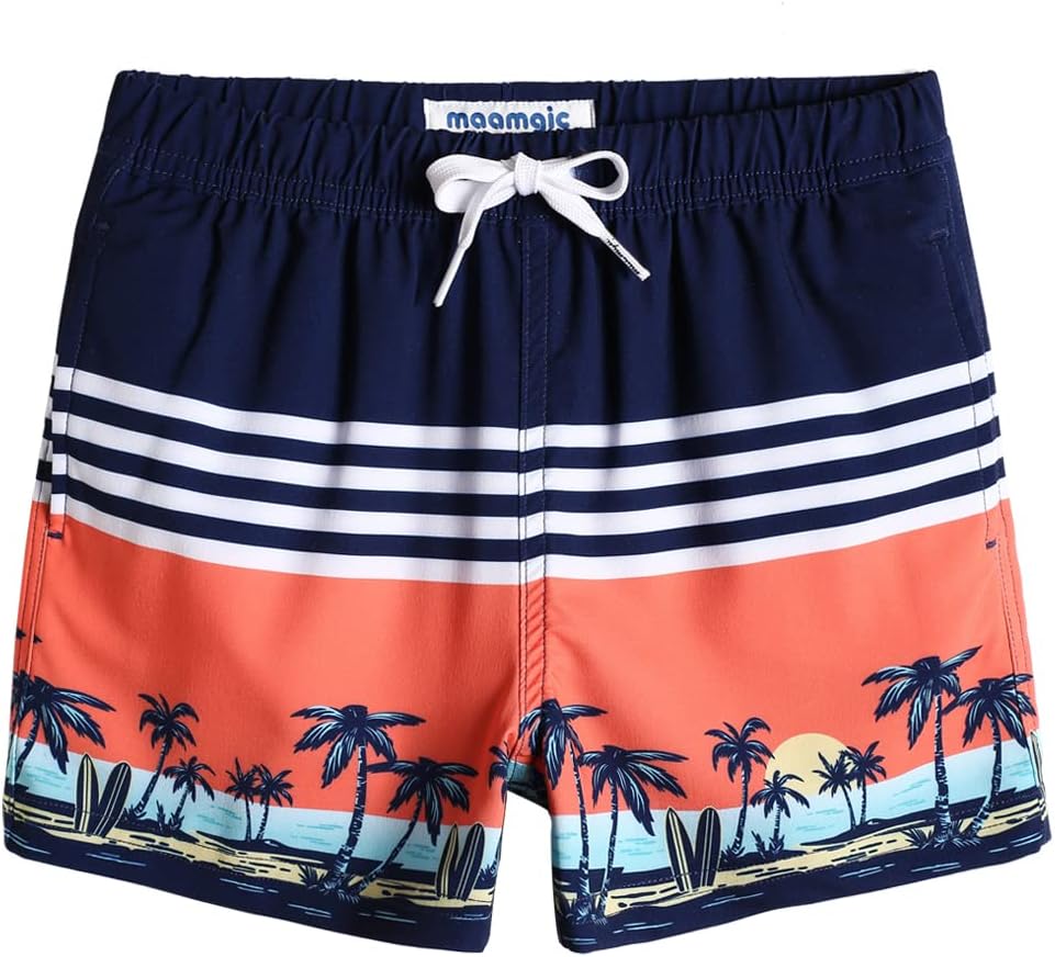 MaaMgic Jungens 4 Way Stretch Badehosen Schnelltrocknend Badeshorts mit Mesh-Futter Taschen und Verstellbarem Tunnelzug MEHRWEG