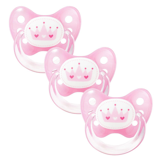 dentistar Silicone Pacifier Set of 3 - Size 1 Pacifier 0-6 Months - Tooth & Jaw Friendly Pacifier with Dental Step - BPA-Free - Made in Germany - Grinning Cheek, Transparent