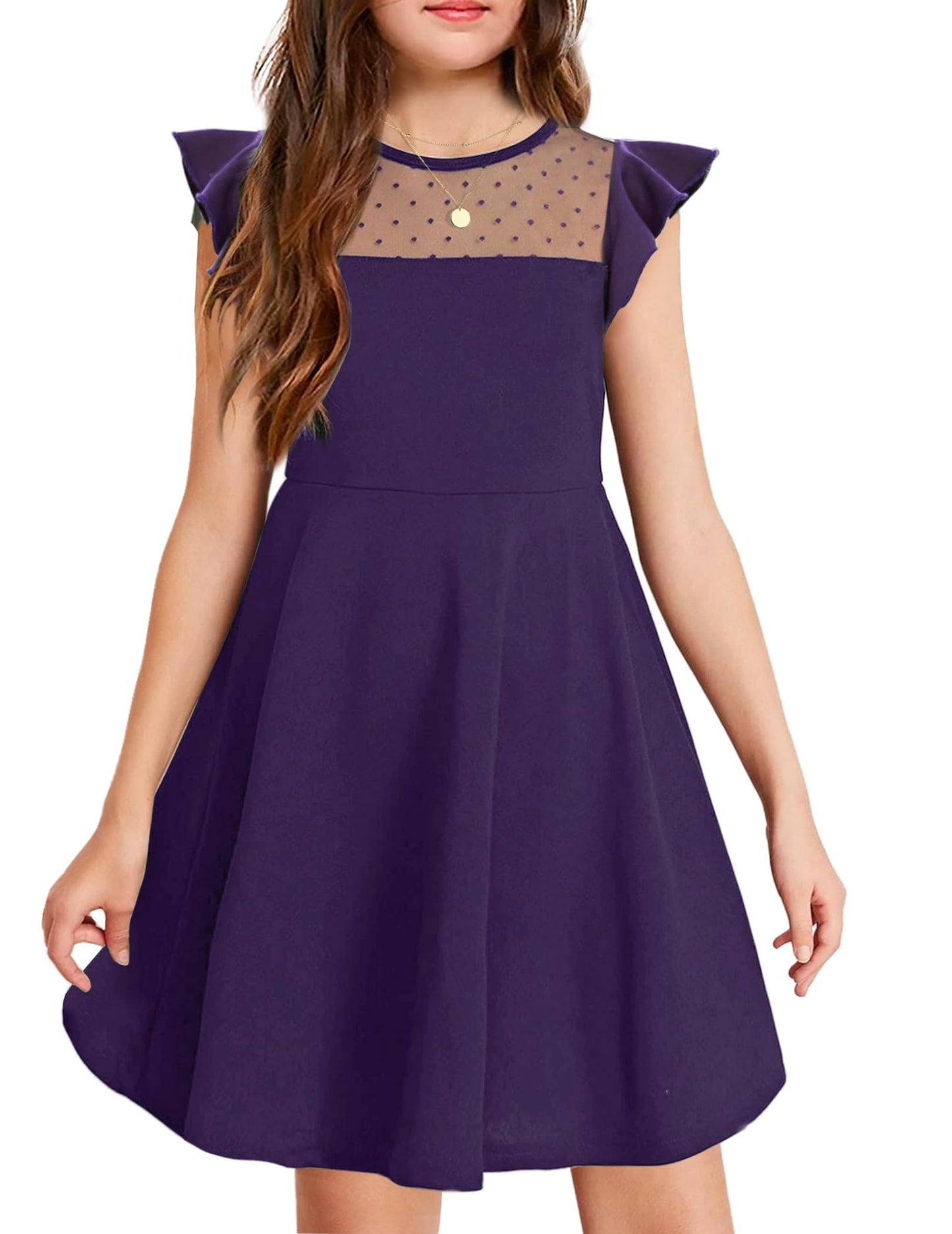Arshiner Girls Dress Summer Dress Ruffle Short Sleeve Mesh A Line Casual Party Dresses with Pockets Kids Dresses for 6-13 Years