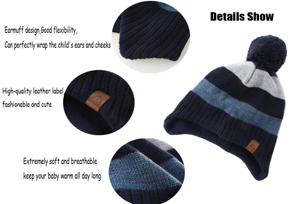 AHAHA Girls' Winter Hat, Earflap Beanie, Pompom Knitted Hats
