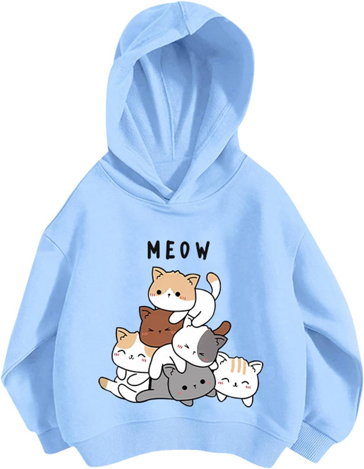 Pullover Mädchen Hoodie Niedlicher Katzen-Druck Lässig Locker Kapuzenpullover Frühling Herbst Langarm Pullover Sweatshirt mit Kapuzen Langarmshirt Oberteile für 3-12 Jahre