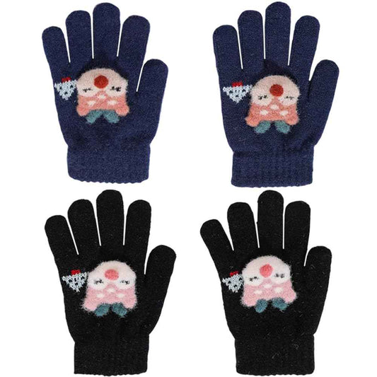ZDQC 2 Paar Warme Strickhandschuhe Kinder,Süße Handschuhe Kinder,Handschuhe Kinder Stretch,Winter Warme Strickhandschuhe,Vollfinger Handschuhe,Fingerhandschuhe Kinder Winter