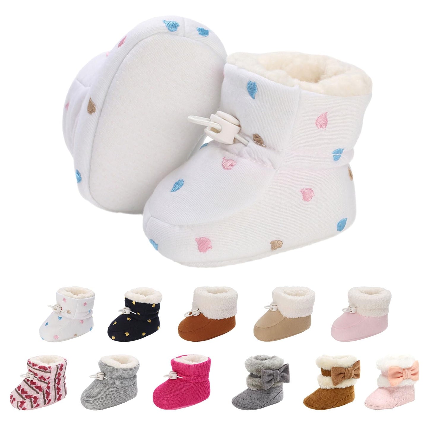 Tolaler Baby Newborn Fleece Booties Unisex, Thickened Lining, Warm Baby Winter Shoes, Adjustable Non-Slip with Soft Sole, Baby Booties/Everyday Wear (0–18 Months)