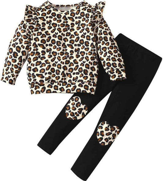 Unicorn Outfits for Little Girls 2 Pieces Ruffle Sleeve Sweatshirt + Leggings Autumn Leopard Clothing Sets 2-10 Years Old