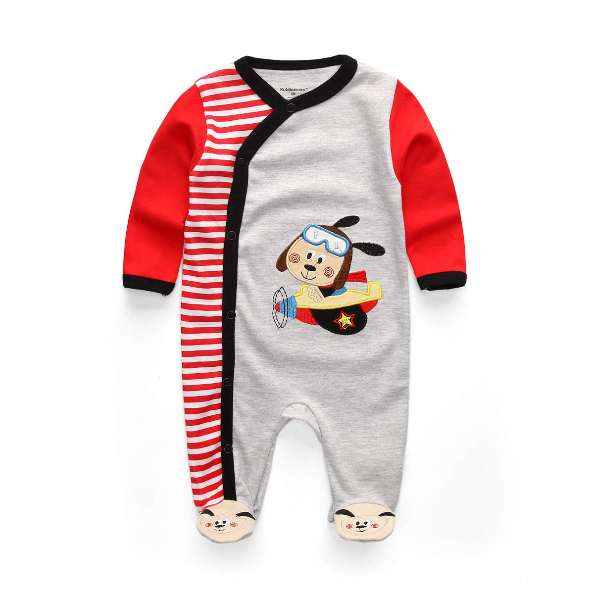 Kiddiezoom Unisex Baby Boys Girls Sleepsuit Pajamas Cotton Overalls Rompers, 3 Pack