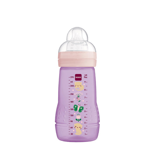MAM Easy Active Trinkflasche im 2er-Set (330 ml), Baby Trinkflasche inklusive MAM Sauger Größe 2 aus SkinSoft Silikon, Milchflasche mit ergonomischer Form, 4+ Monate, Weltall - Meloni2