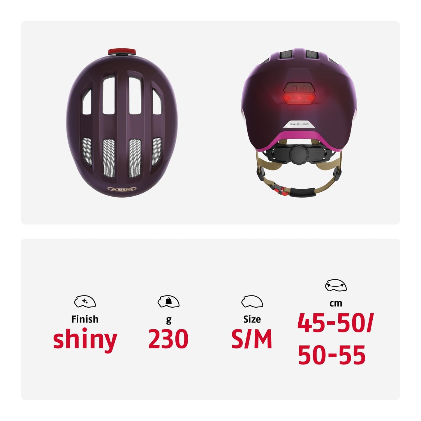 ABUS Kinderhelm Smiley 3.0 ACE LED - Fahrradhelm mit Licht