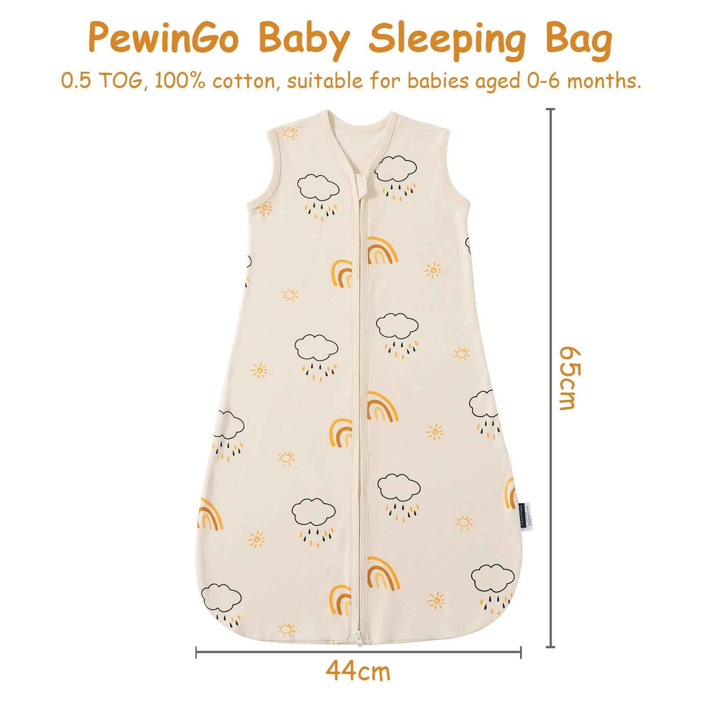 PewinGo Baby Sleeping Bag, 0.5 Tog, 2 Pieces, Made of 100% Cotton, for Newborns 0-6 Months, Double Zip, Soft & Breathable, Machine Washable (Beige)