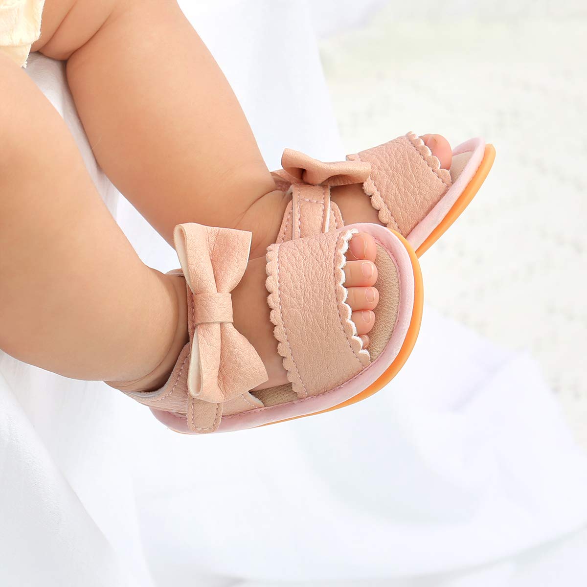 Sonsage Infant Baby Girls Boys Summer Sandals Newborn Bow Crib Sandals Outdoor Beach Toddler PU Leather Soft Rubber Sole Dress Flat First Walking Shoes, a01 Black, 3-18 Months