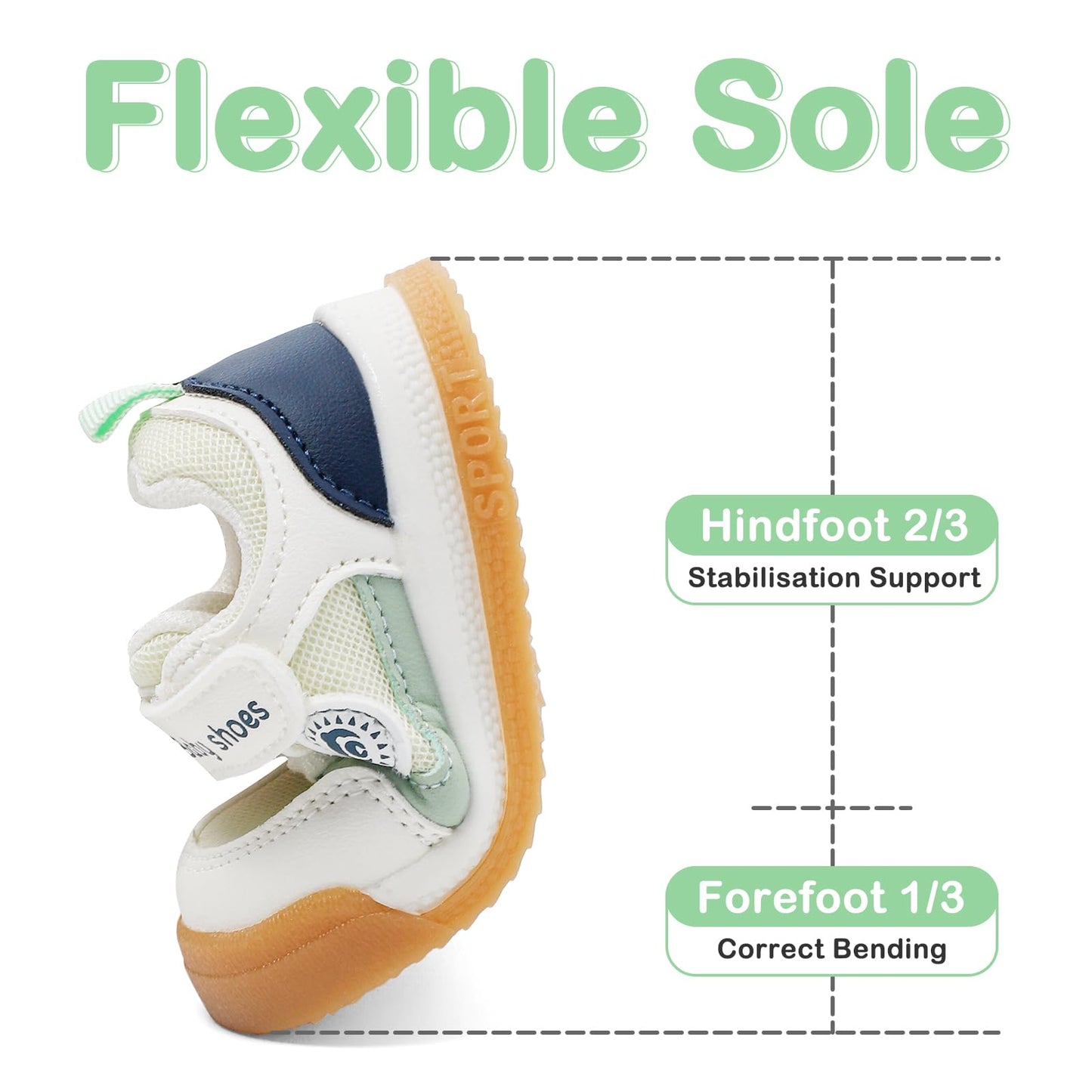 MASOCIO Babyschuhe für den ersten Schritt - Weiche flache Gummisohle, rutschfest, für Jungen und Mädchen, ideal für den Außenbereich