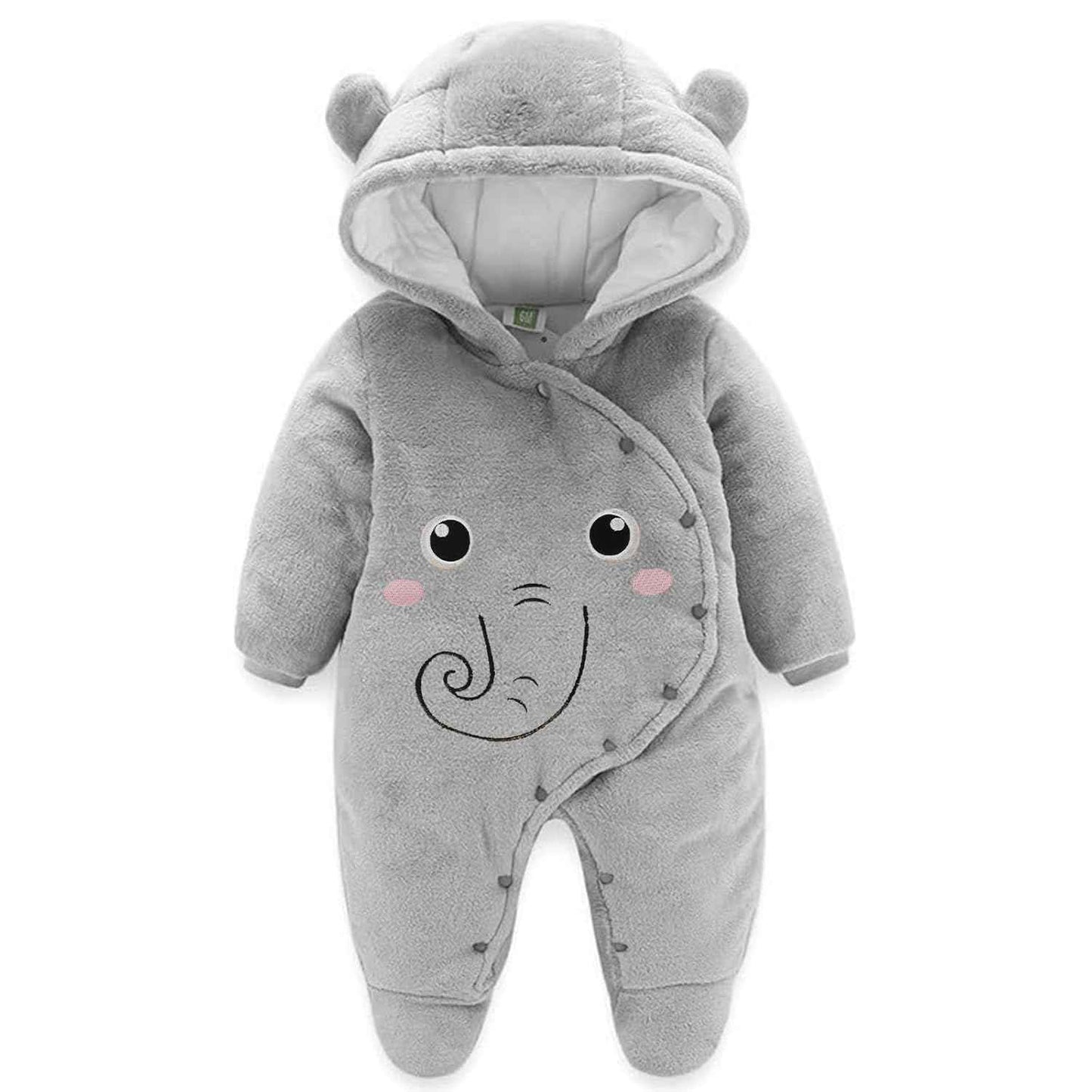JiAmy Baby-Overall Baby-Strampler Flanell Winter-Strampelanzug mit Füßchen Kapuze Cartoon,Khaki 6-9 Monate