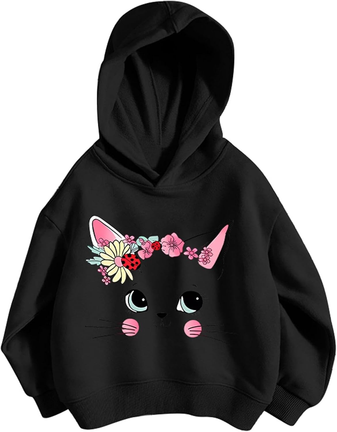 Pullover Mädchen Hoodie Niedlicher Katzen-Druck Lässig Locker Kapuzenpullover Frühling Herbst Langarm Pullover Sweatshirt mit Kapuzen Langarmshirt Oberteile für 3-12 Jahre