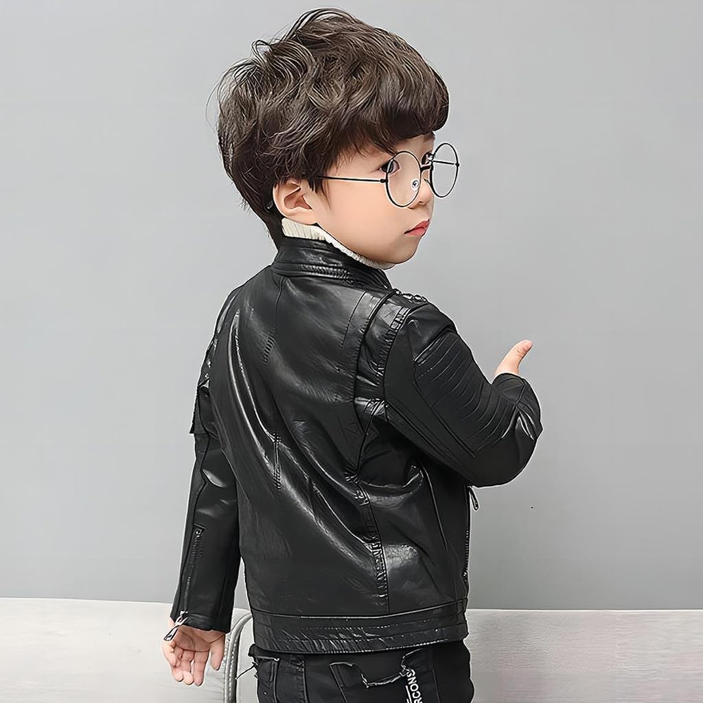 linboo Leather Jacket Boys Transition Jacket Spring Autumn Kids Bomber Jacket Motorcycle Biker Jacket Girls Faux Leather Jacket