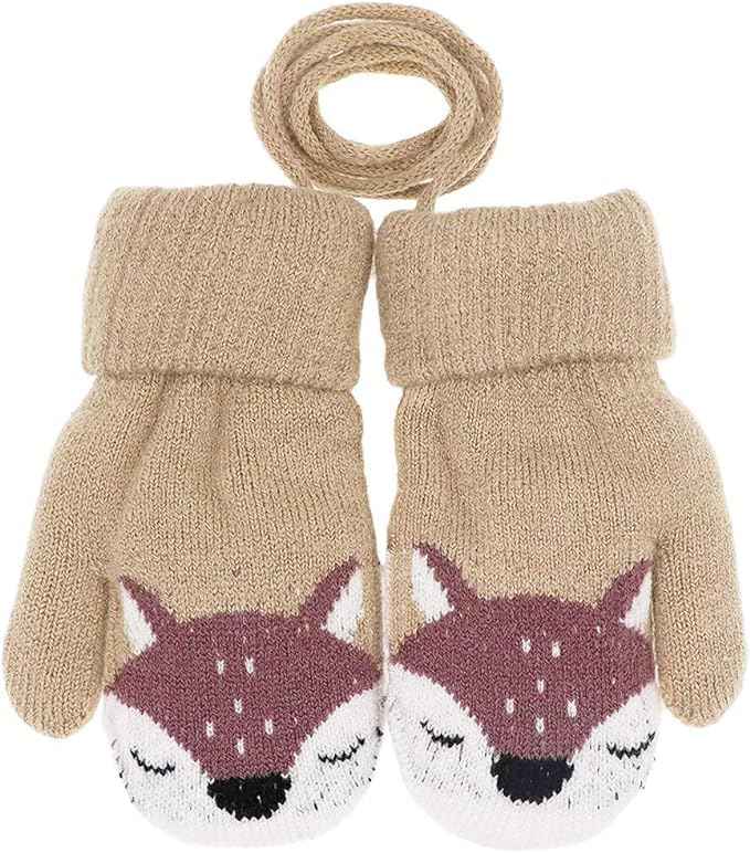 0-3 Jahre Baby Winter Handschuhe Kinder Gestrickte Fäustlinge Warme Fleece Gefütterte Handschuhe Fausthandschuh mit Schnur Outdoor Weich Winterhandschuhe Skihandschuhe Handwärmer für Jungen Mädchen
