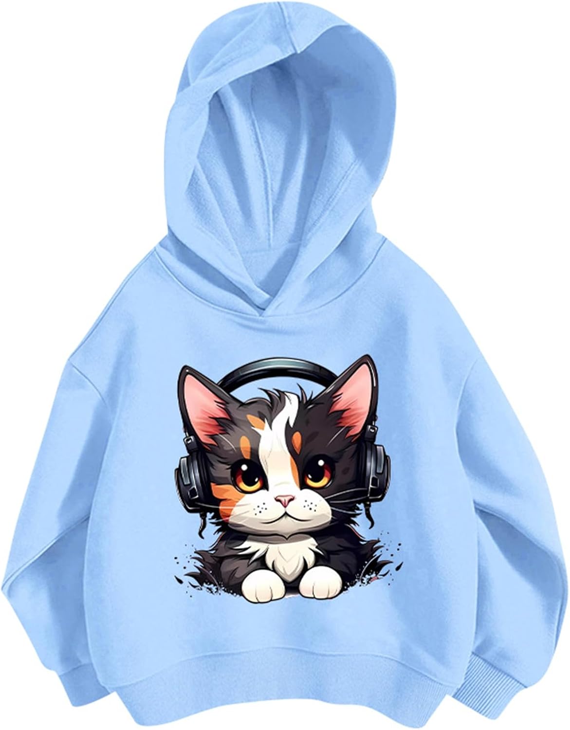 Pullover Mädchen Hoodie Niedlicher Katzen-Druck Lässig Locker Kapuzenpullover Frühling Herbst Langarm Pullover Sweatshirt mit Kapuzen Langarmshirt Oberteile für 3-12 Jahre