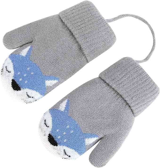 0-3 Jahre Baby Winter Handschuhe Kinder Gestrickte Fäustlinge Warme Fleece Gefütterte Handschuhe Fausthandschuh mit Schnur Outdoor Weich Winterhandschuhe Skihandschuhe Handwärmer für Jungen Mädchen