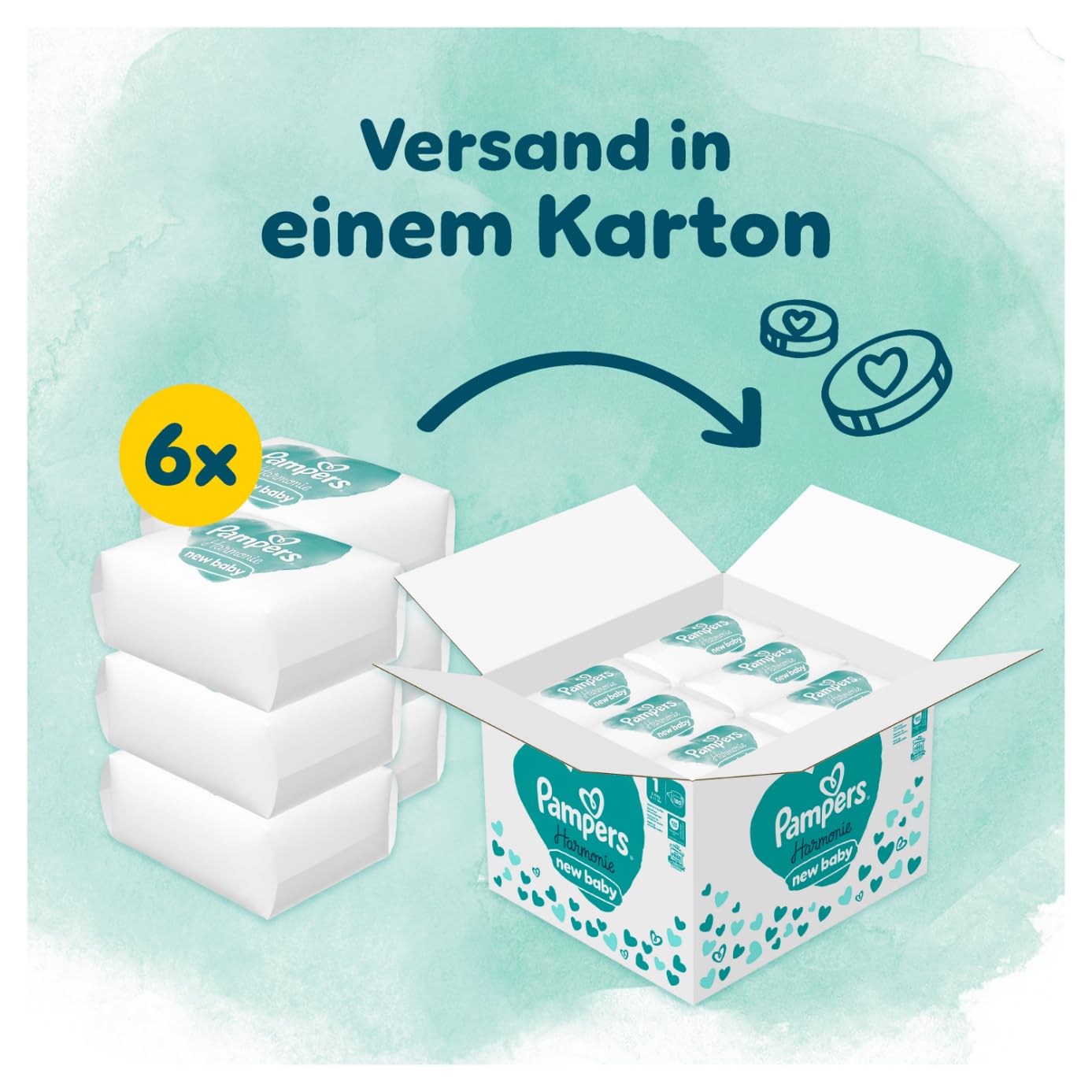 Pampers Harmonie Windeln Größe 2, 204 Windeln, 4kg-8kg, sanfter Hautschutz mit 100Prozent Pampers Schutz