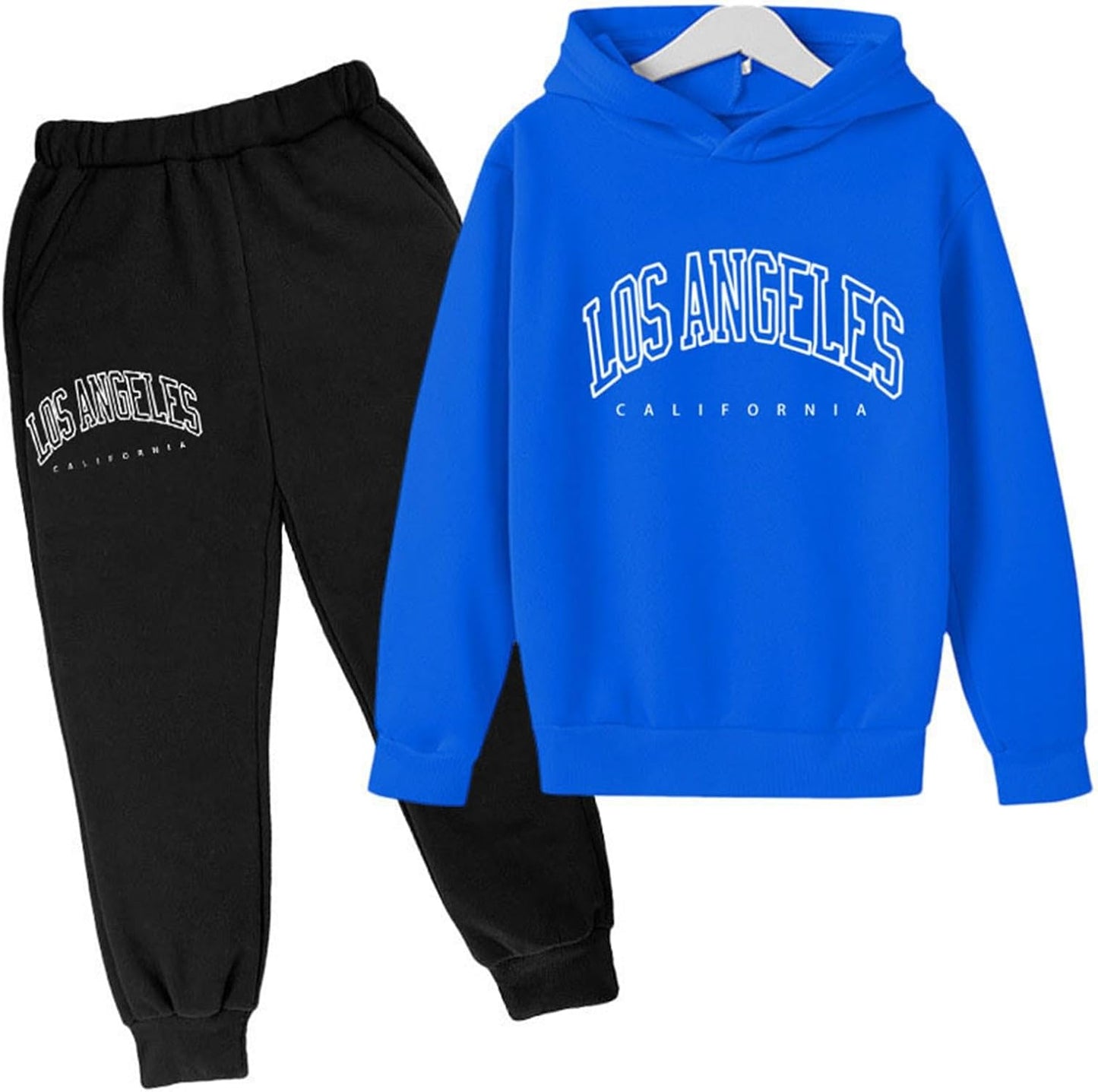 Los Angeles California Herbst-Outfit für Mädchen, 2-teilig, Kapuzenpullover, bequem, Kleinkind, Sweatsuits, Kapuzen-Sweatshirt, Sweathosen-Set, grafische Buchstaben, Sweatsuit-Set, lässige Jogginghose