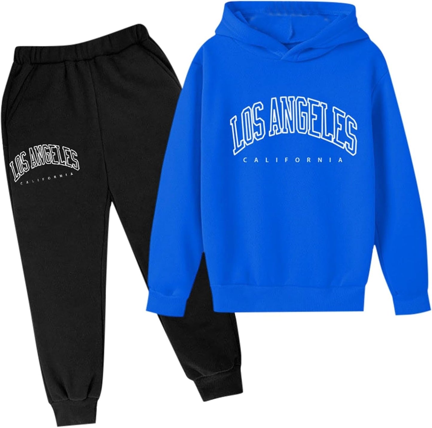 Los Angeles California Herbst-Outfit für Mädchen, 2-teilig, Kapuzenpullover, bequem, Kleinkind, Sweatsuits, Kapuzen-Sweatshirt, Sweathosen-Set, grafische Buchstaben, Sweatsuit-Set, lässige Jogginghose