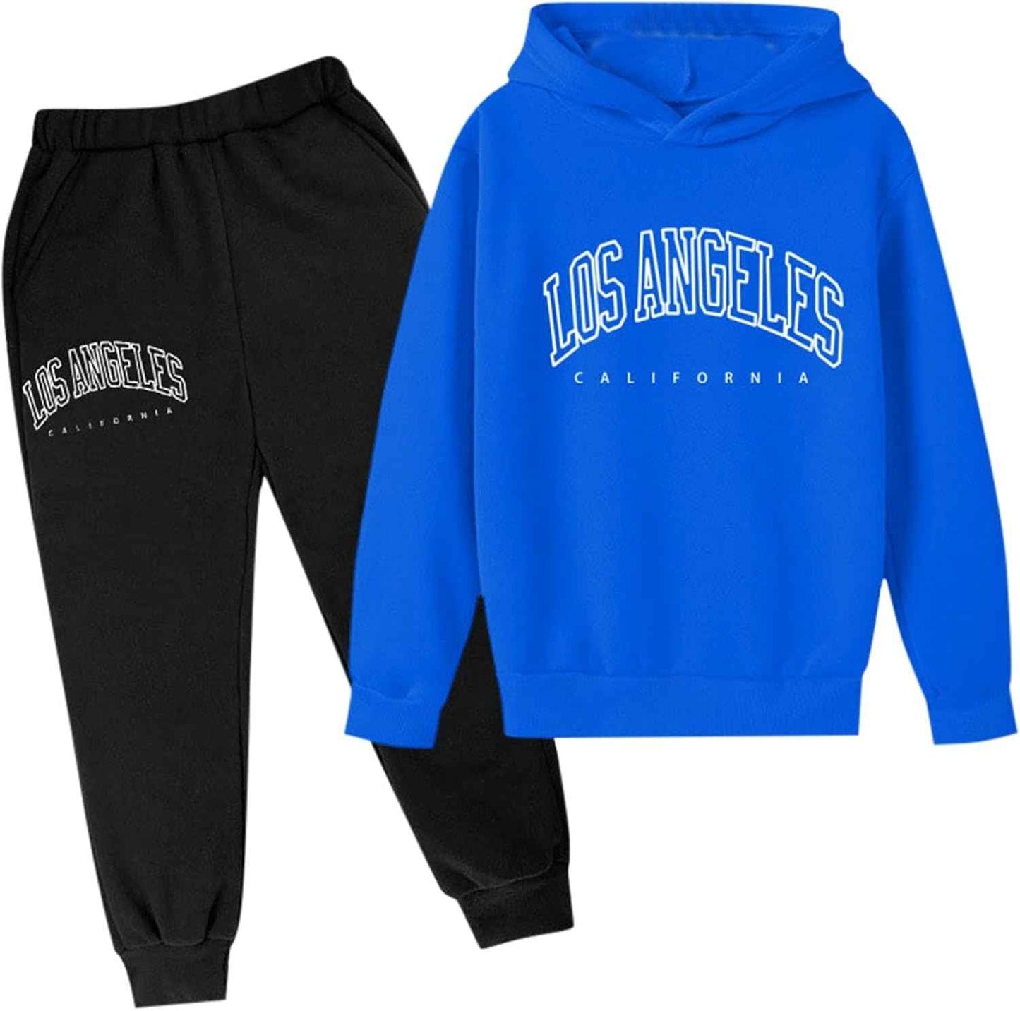 Los Angeles California Herbst-Outfit für Mädchen, 2-teilig, Kapuzenpullover, bequem, Kleinkind, Sweatsuits, Kapuzen-Sweatshirt, Sweathosen-Set, grafische Buchstaben, Sweatsuit-Set, lässige Jogginghose