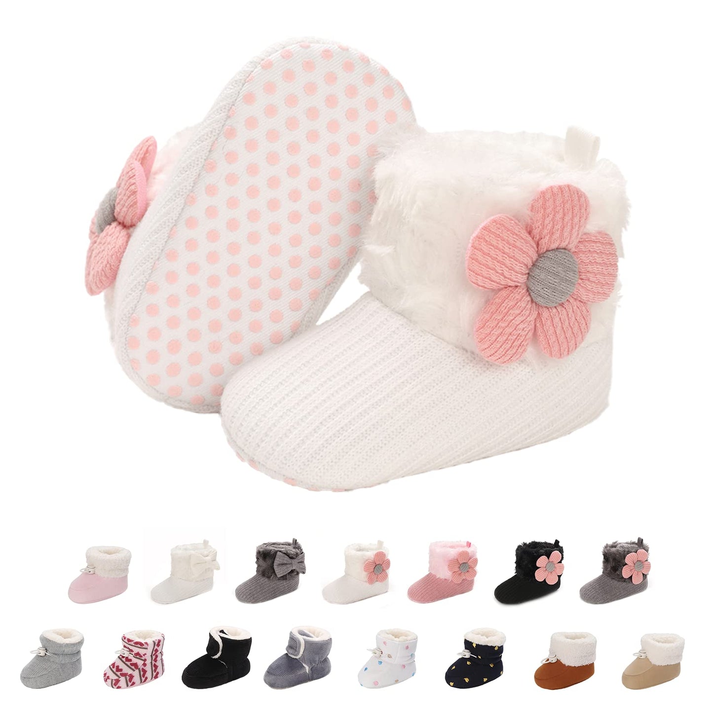 Baby Newborn Fleece Bootie, Winter Warm Non-Slip Soft Sole Winter Shoes, Sock Shoes, Cute Adjustable Crawling Shoes, Prewalker Boots for Girls and Boys, Toddler Size 0-18 Months