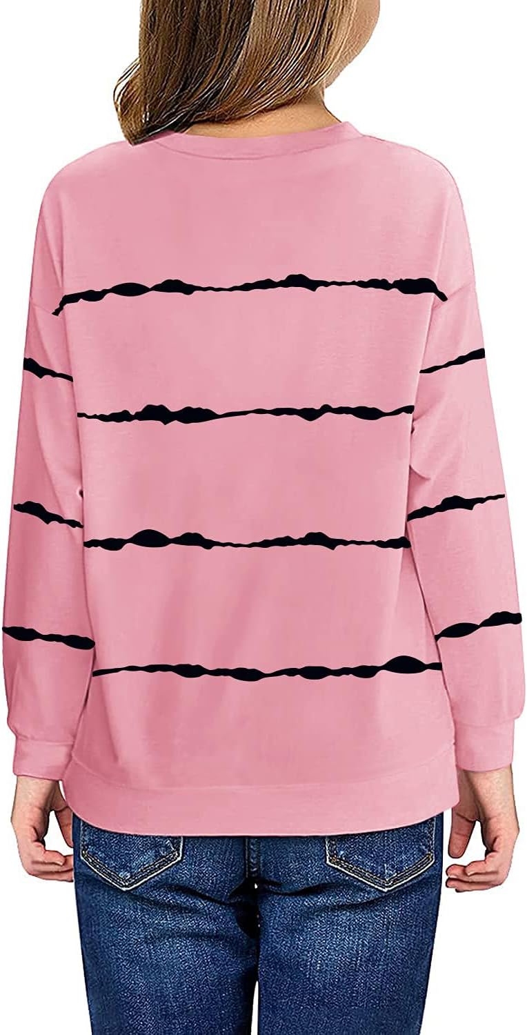 Haloumoning Sweatshirt Mädchen Streifen Rundhalsausschnitt Kinder Pullover Casual Langarm Tops