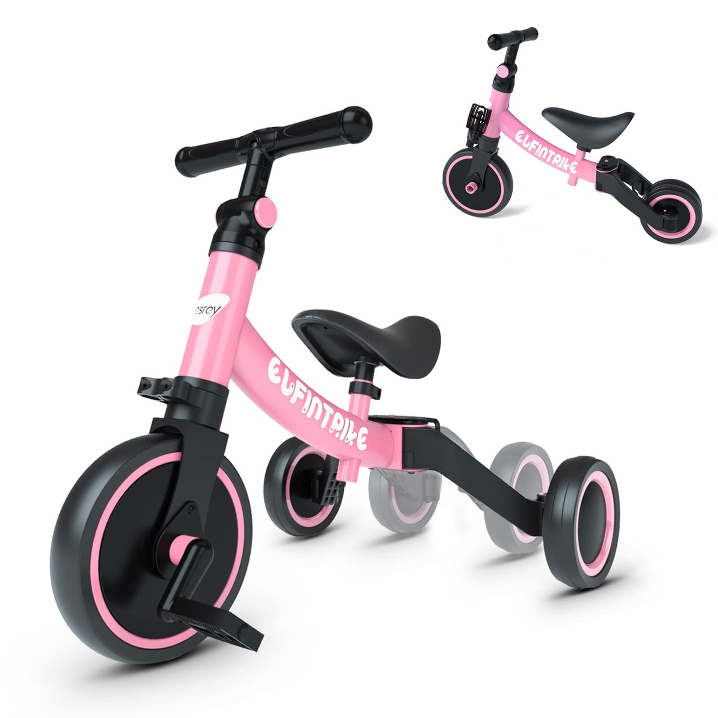 besrey 5 in 1 Laufräder Laufrad Kinderdreirad Dreirad Lauffahrrad Lauflernhilfe für Kinder ab 1 Jahre bis 4 Jahren (Schwarz) - Meloni2