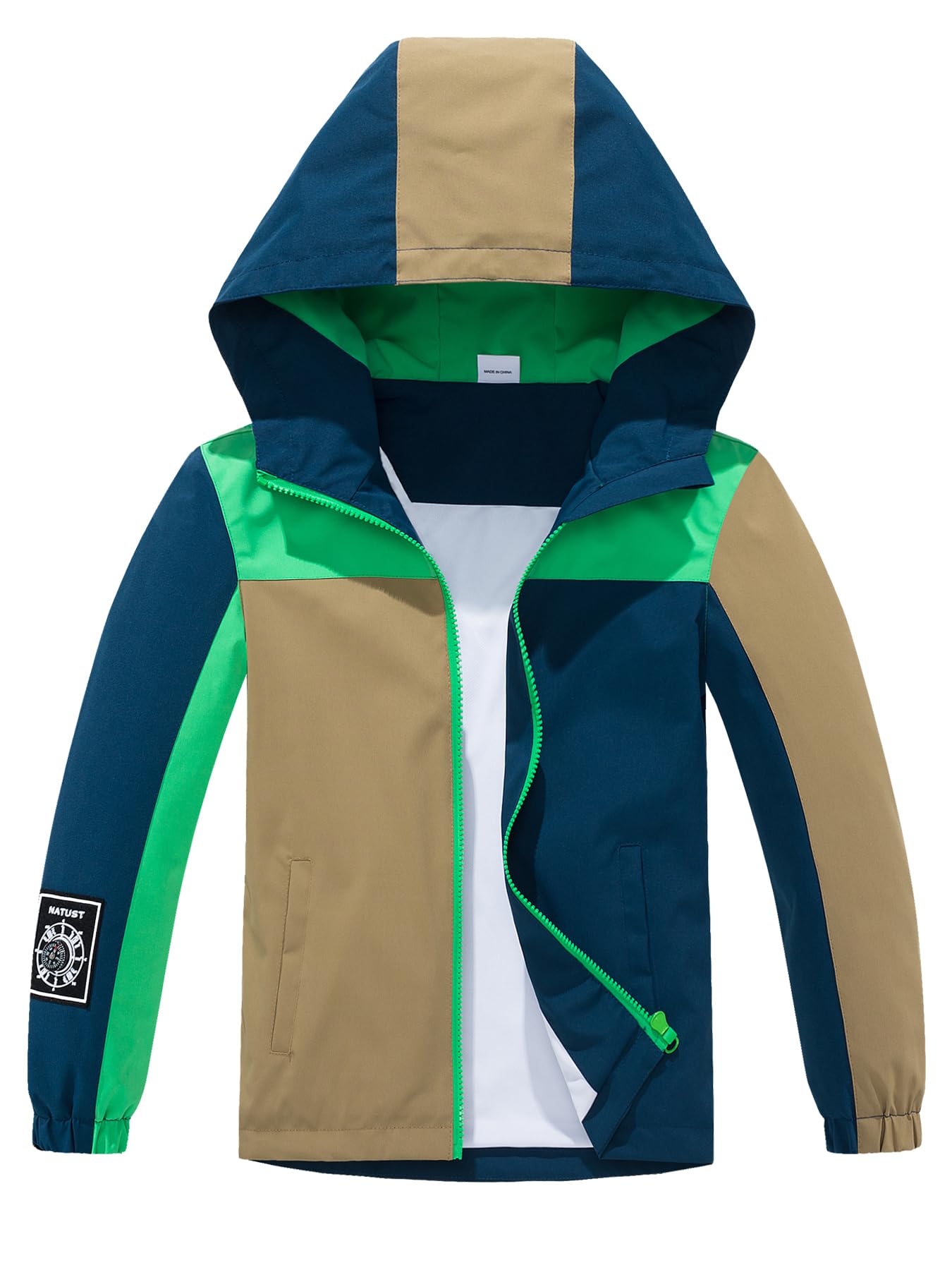 NATUST Kids Boys Waterproof Jacket Lightweight Transition Jacket Windproof Rain Jacket with Hood