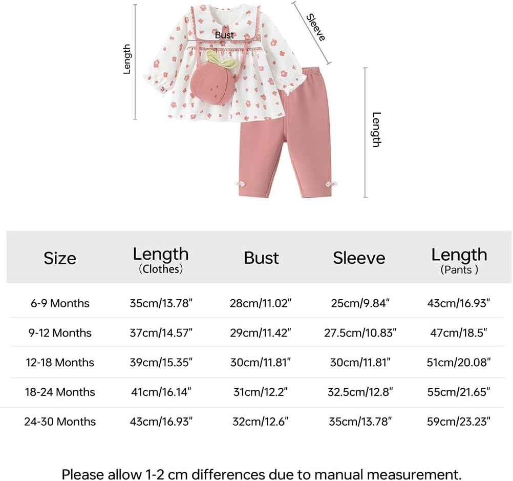 gurcooc Kinder Bekleidungssets für Baby-Mädchen Baumwolle Langarm Kleid Taille Hose Babykleidung Weiche Babyset, 6-30 Monate
