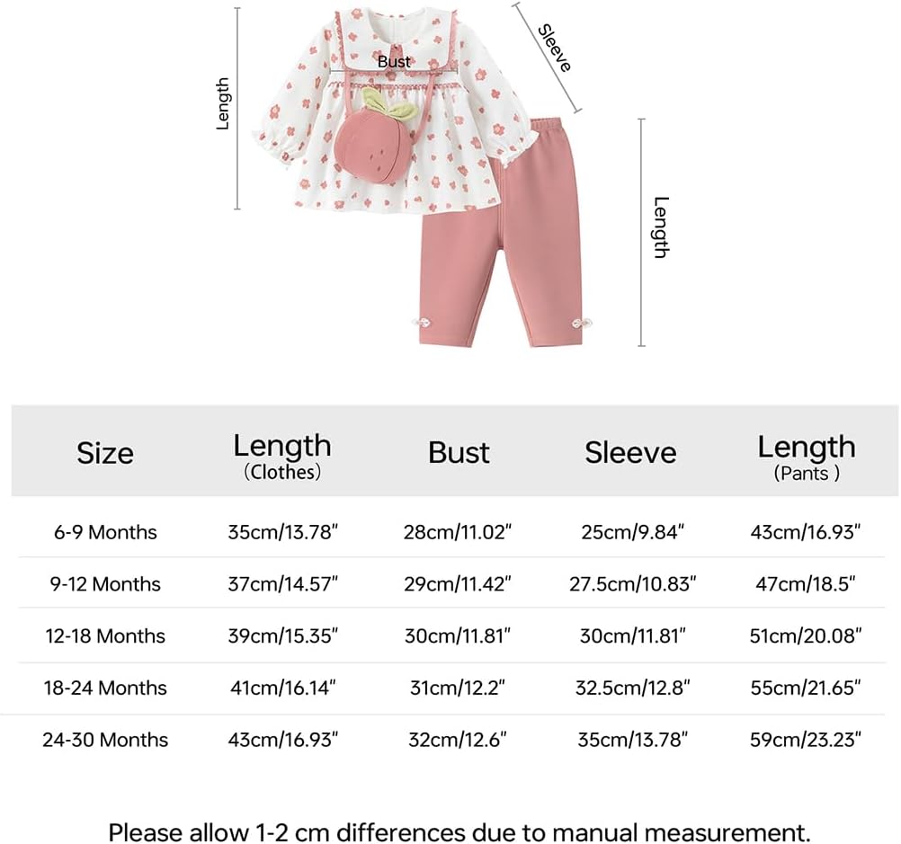 gurcooc Kinder Bekleidungssets für Baby-Mädchen Baumwolle Langarm Kleid Taille Hose Babykleidung Weiche Babyset, 6-30 Monate