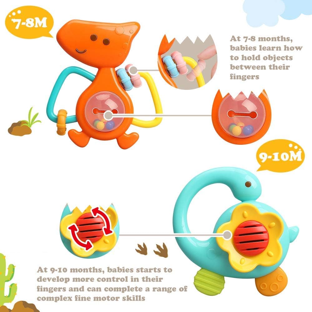 TINOTEEN Baby Rattles Spielzeugset, 5 Stück Beißring Shaker Grab Spin Rassel Spielzeug für 3 6 9 12 18 Monate Babys Neugeborenes