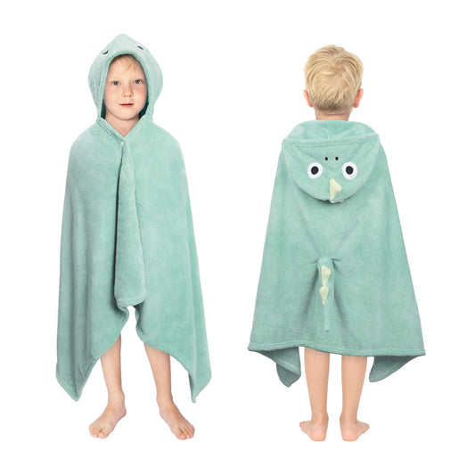 decalsweet Badetücher Badehandtuch Kinder, Groß Geschmeidigkeit Besonders Saugfähig Kapuzen-Babybadetuch, Korallfleece-Kinderhandtuch für Bademantel Jungen Mädchen, 70 x 140 cm (Blau Elefant)