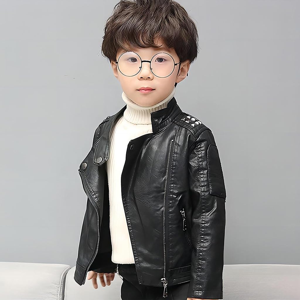 linboo Leather Jacket Boys Transition Jacket Spring Autumn Kids Bomber Jacket Motorcycle Biker Jacket Girls Faux Leather Jacket
