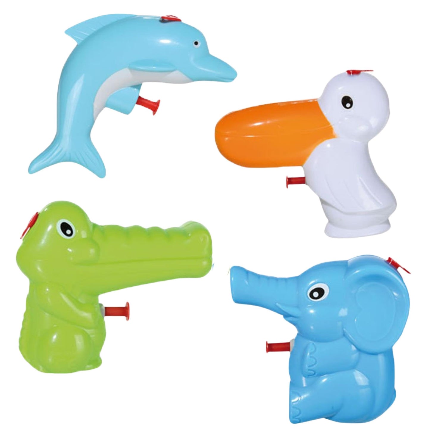 Bada Bing 4er Set Wasserpistole Tiere für Kinder Spritzpistole Kleinkind süß klein Kindgerecht Kindergeburtstag Geschenk Mitbringsel Spielzeug Wasserspritze Sommer Pelikan Elefant Delfin Krokodil 92