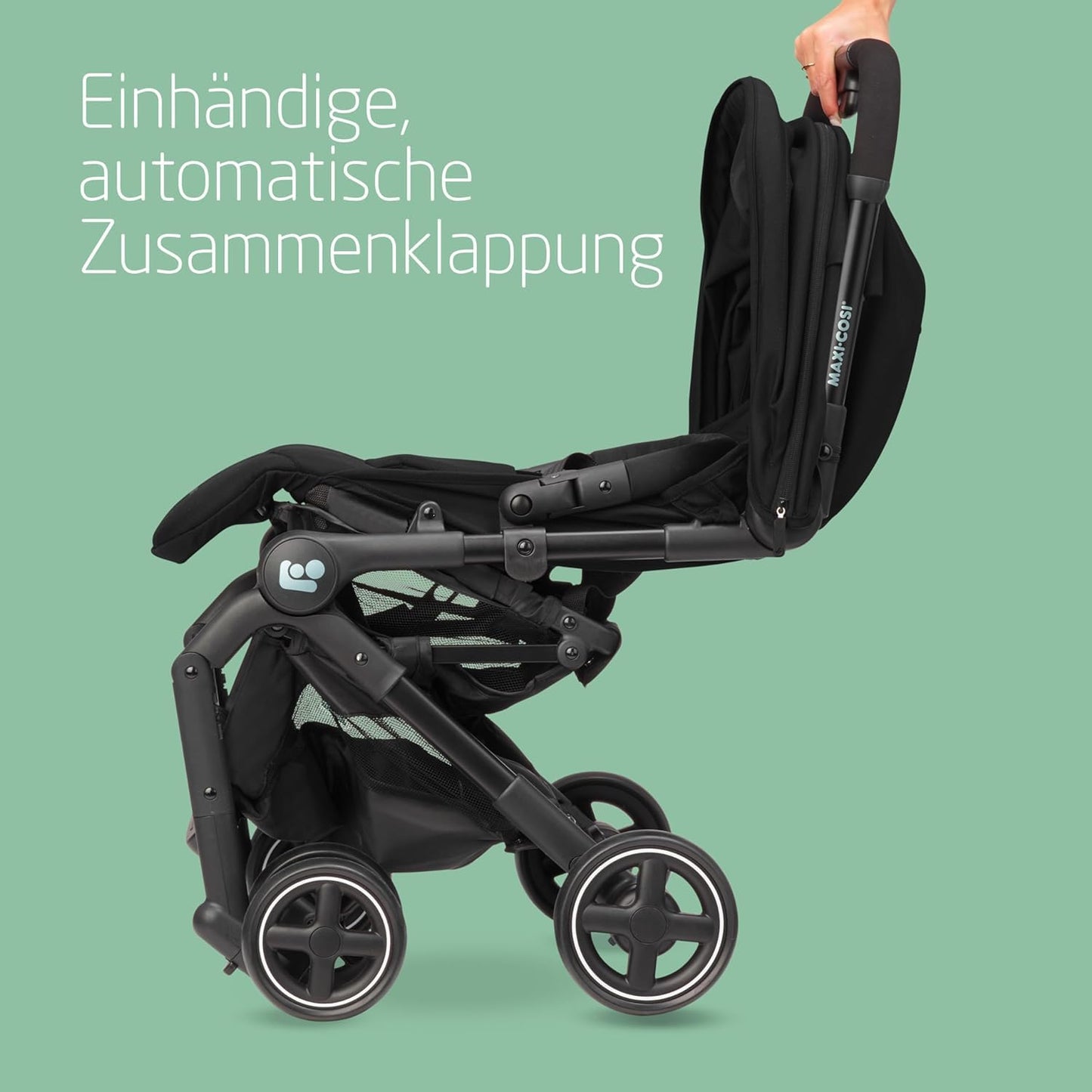 Maxi-Cosi Lara2 Baby Kinderwagen, 0–4 Jahre, 0–22 kg, federleichter, kompakter Buggy, 3 Liegepositionen, flache Liegeposition, klein zusammenklappbar, Schultergurt, Essential Black - Meloni2