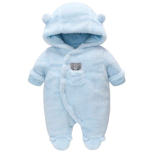 Baby Winter Schneeanzug Baby Strampler, Junge und Mädchen Einteiliger Anzug mit Kapuze, Kleinkind Oberbekleidung Schneeanzug Set Dick und Warm,Blau 3-6 Monate