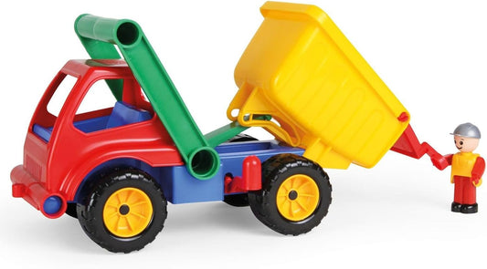 Lena 04150 - Aktive LKW Kipper, Baustellenfahrzeug ca. 27 cm, robuster Kipplaster mit Haltegriff und beweglicher Spielfigur, Muldenkipper Set, Spielfahrzeug für Kinder ab 2 Jahre