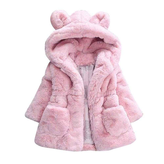 Angel ZYJ Girls' Fur Coat Winter Jacket Faux Fur Jacket Baby Girls Autumn Winter Coat Warm Jacket with Hood Wool Coat Hooded Jacket