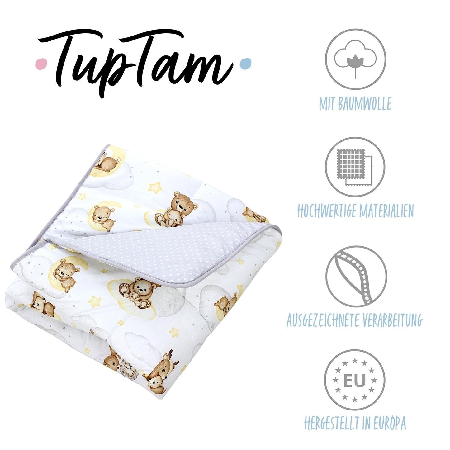 TupTam Krabbeldecke für Baby 120x120 cm - Gepolsterte Spieldecke Baby Baumwolle, XXL, OEKO-TEX, Weich & Hautfreundlich, Farbe: Wald/Beige - Meloni2