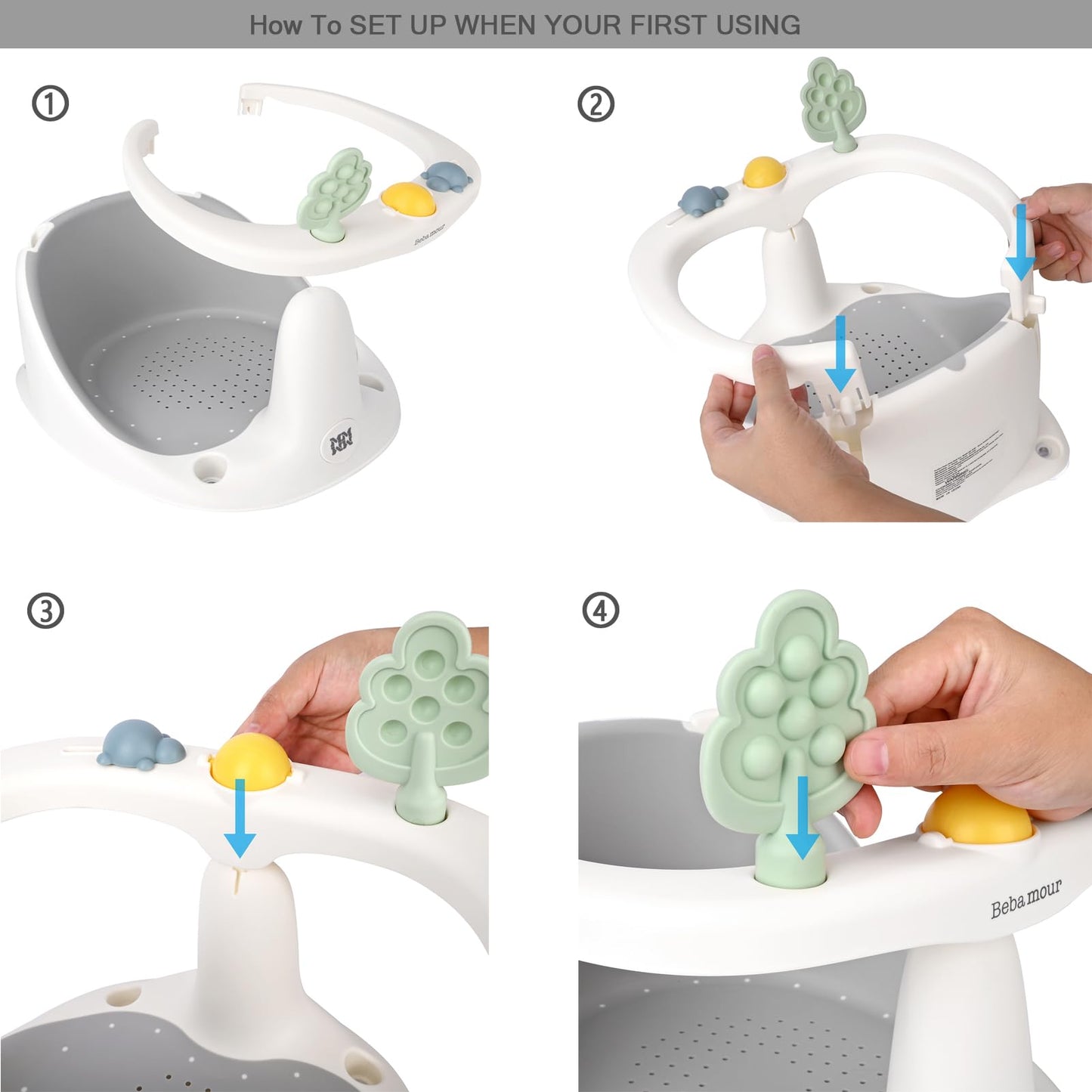 Bebamour Baby Bath Seat 6 Months + Child Bathtub Non-Slip Bath Chair, Water Jug