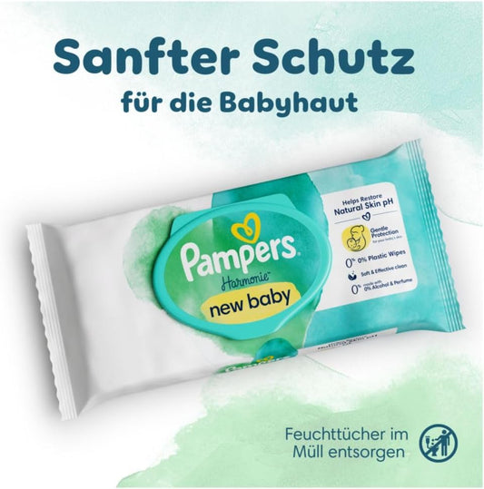 Pampers Harmonie New Baby Feuchttücher 18 Packungen mit jeweils 46 Feuchttüchern = 828 Feuchttücher, die helfen, den natürlichen pH-Wert der Haut wiederherzustellen