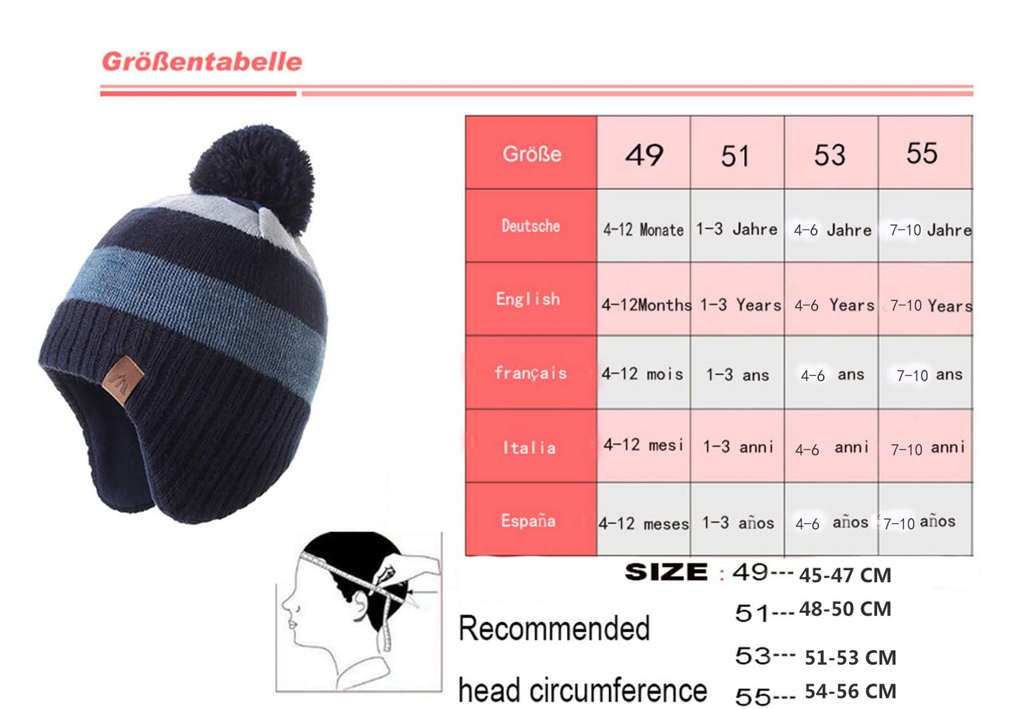 AHAHA Girls' Winter Hat, Earflap Beanie, Pompom Knitted Hats