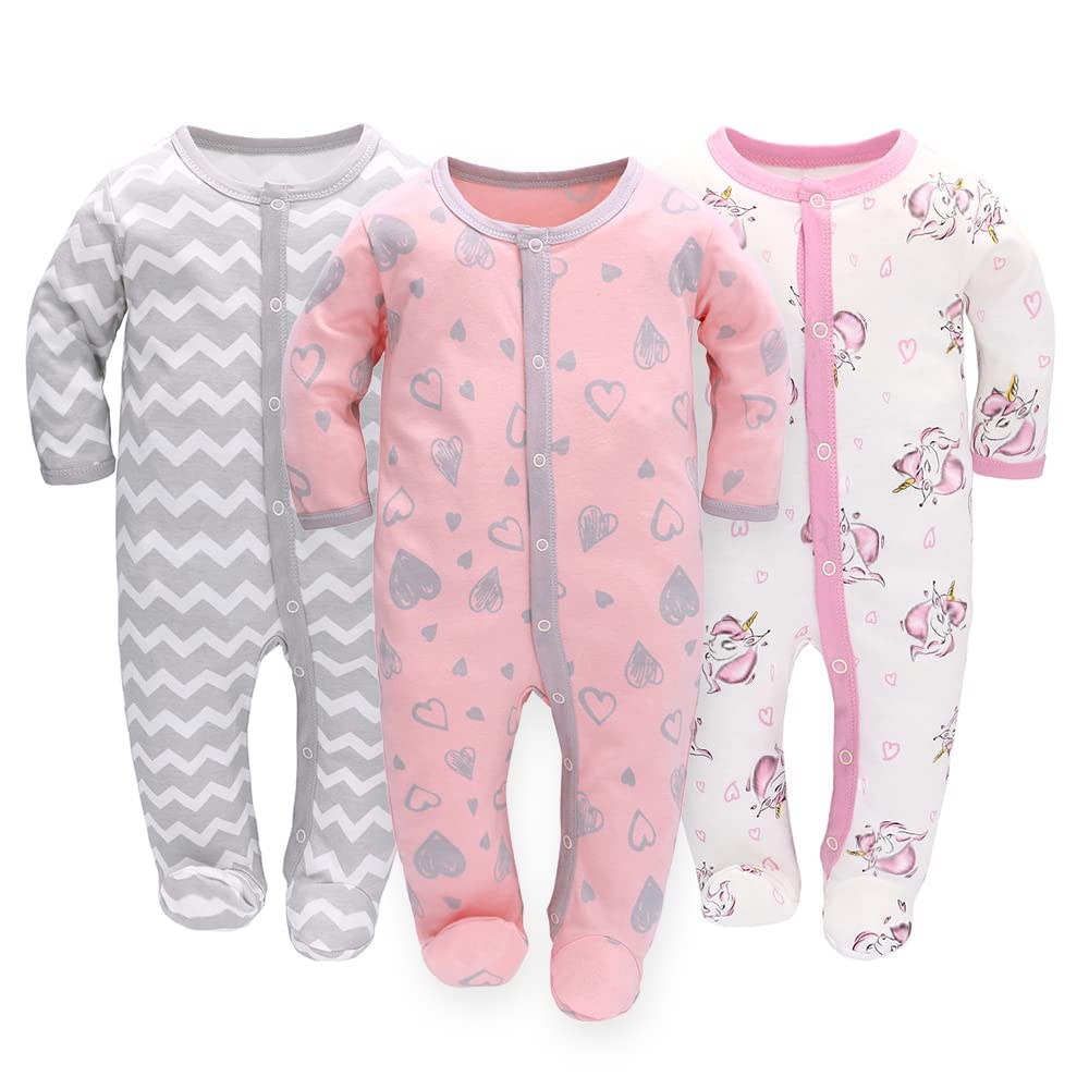3PCS Baby Sleepsuit Baby Pajamas Baby Sleeping Bag Cotton with Feet with Buttons Size 56 62 68 for Boy Girl Newborn