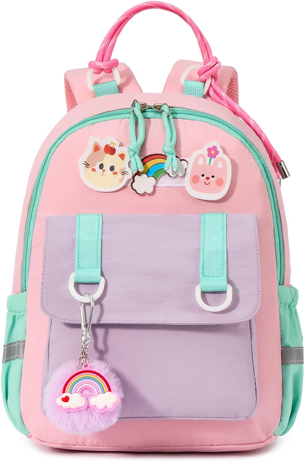 PROTAURI Kindergartenrucksack Mädchen 3-7 Jahre 11.6L Katze Hase, Rosa | mit Brustgurt reflektierend wasserabweisend leicht atmungsaktiv ergonomisch DIN A4 3D Patches 3D Tier Design