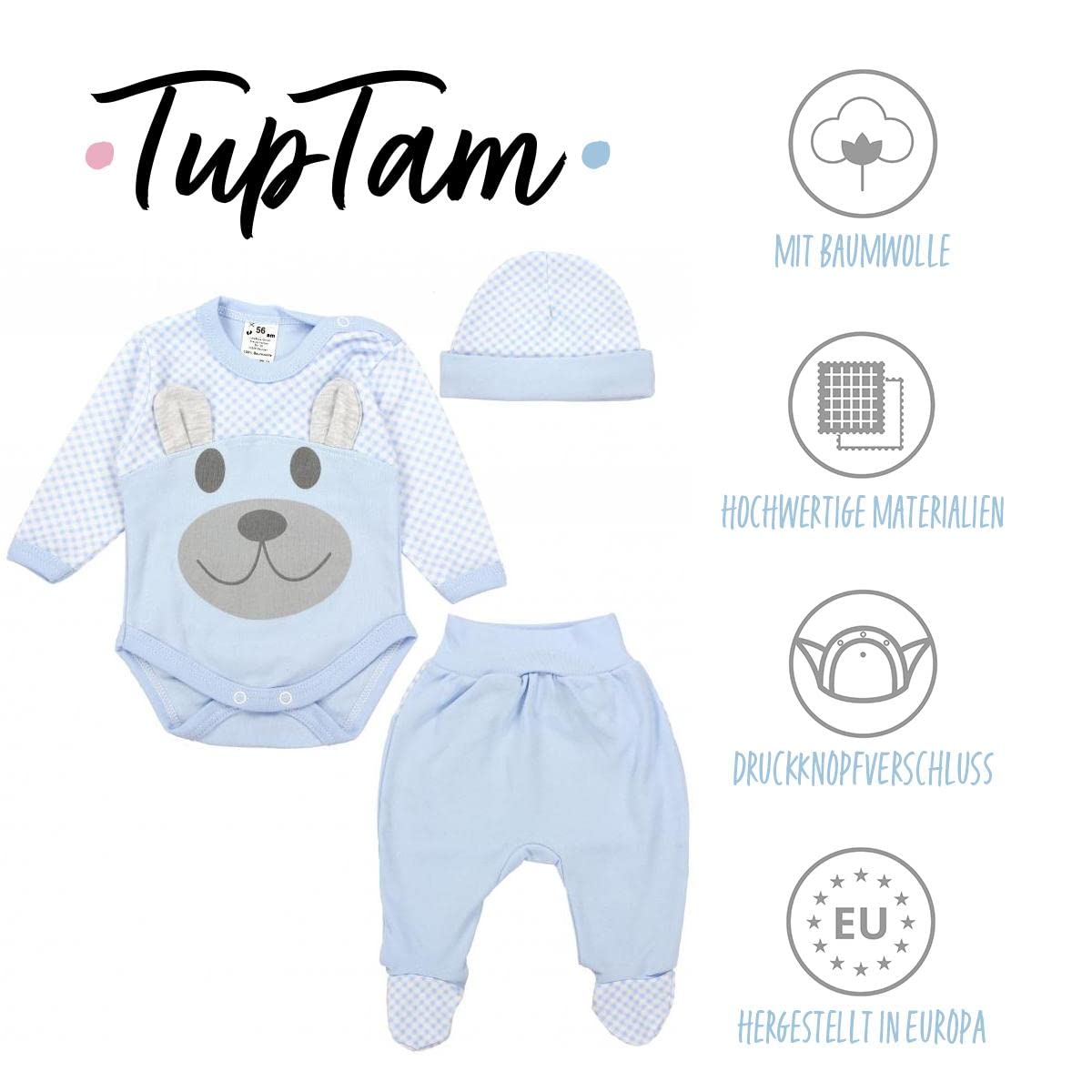 TupTam Baby Clothes Set Body Romper Hat Teddy Bear