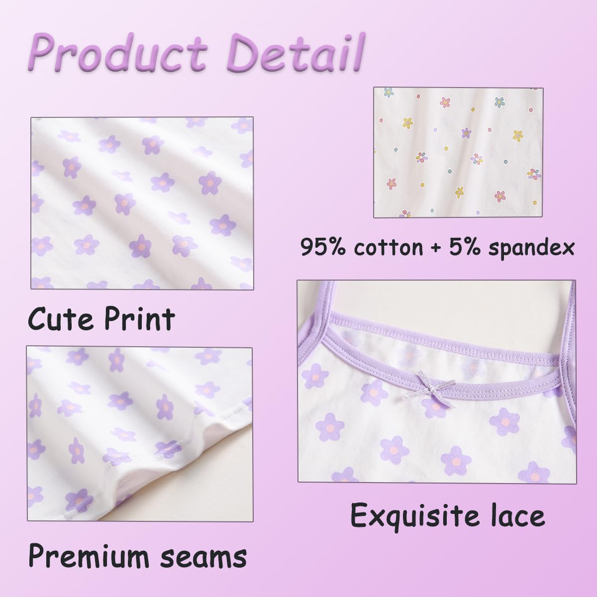 Yintry Girls' Printed Undershirts Cotton Undershirt/Tank Tops for 2-12 Years Elastic Cami Vests 4-Pack