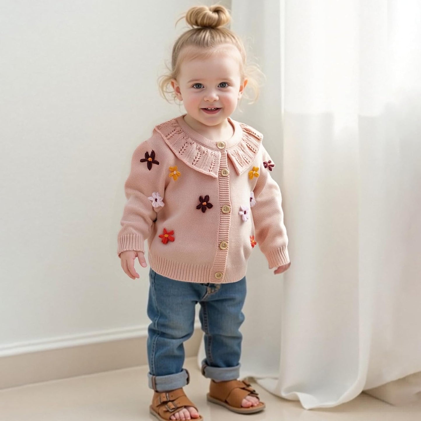 FOMOYUU Strickjacke für Kleinkinder und Neugeborene, Mädchen, langärmelig, Knopfleiste, Sweatshirt, Jacke, Herbst-Outfits