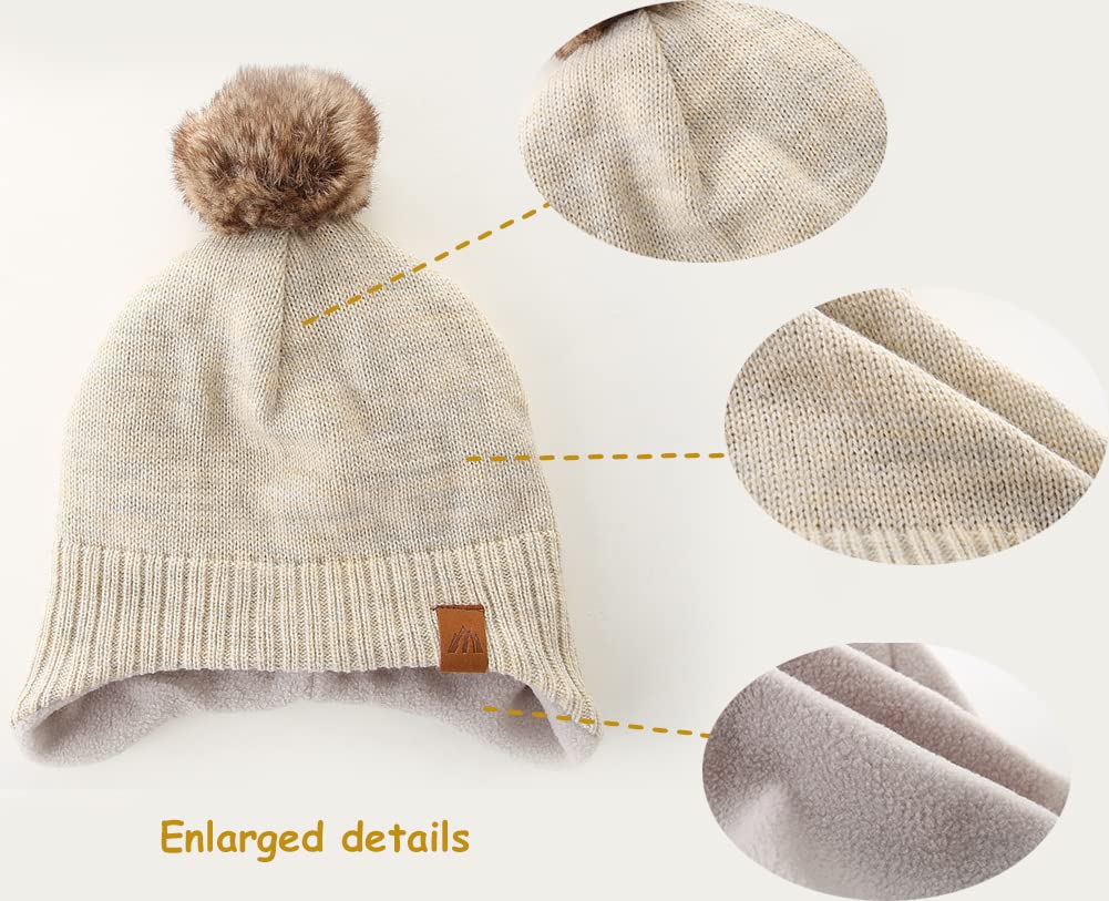 AHAHA Girls' Winter Hat, Earflap Beanie, Pompom Knitted Hats